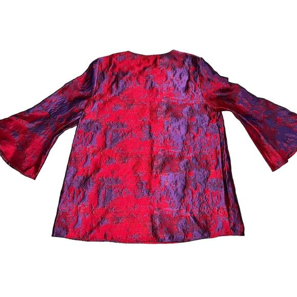 Tuckernuck Shirt Womens Size XS Purple Pink Jacquard Blouse Top 3/4 Bell Sleeves - Picture 8 of 15